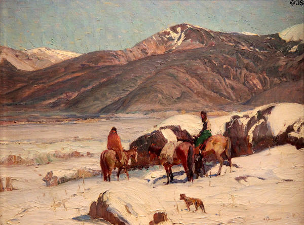 Trail Through the Snow painting (c1930) by Oscar E. Berninghaus at Tucson Museum of Art. Tucson, AZ.