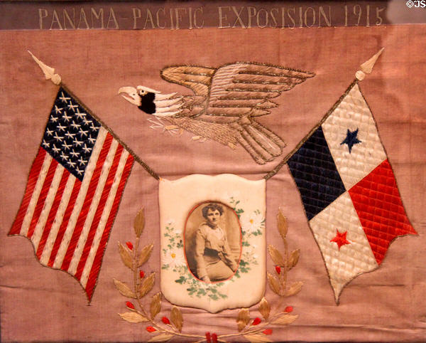 Souvenir embroidery with photo from 1915 Panama Pacific Exposition at Tucson Museum of Art. Tucson, AZ.