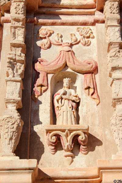 Saint's statue on front of Mission San Xavier del Bac. Tucson, AZ.