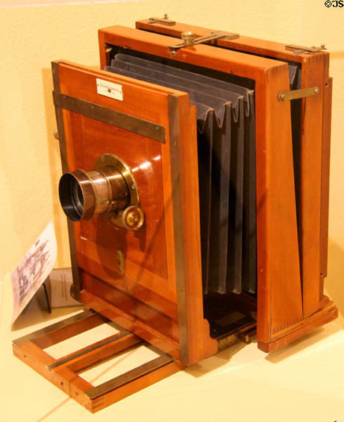 8"x10" glass plate camera (patented 1881) by Scoville & Adams Co. owned by C.S. Fly, noted Arizona photographer, who recorded negotiations between Geronimo & General George Crook at Arizona History Museum. Tucson, AZ.