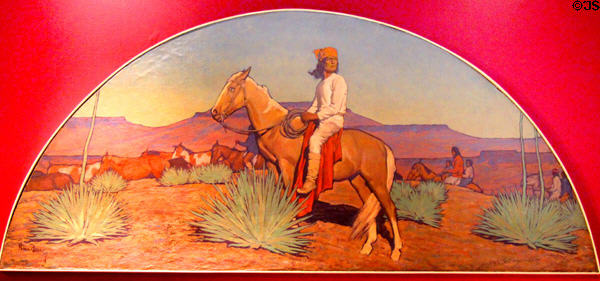 Apache mural (c1907) from 2nd Southern Pacific Rail Tucson depot by Maynard Dixon at Arizona History Museum. Tucson, AZ.