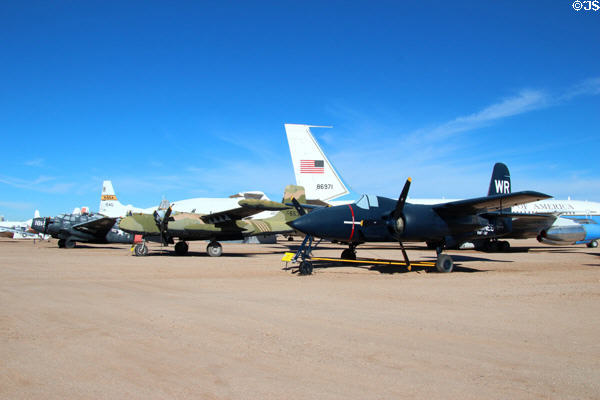 Row of two-engine military planes at Pima Air & Space Museum. Tucson, AZ.