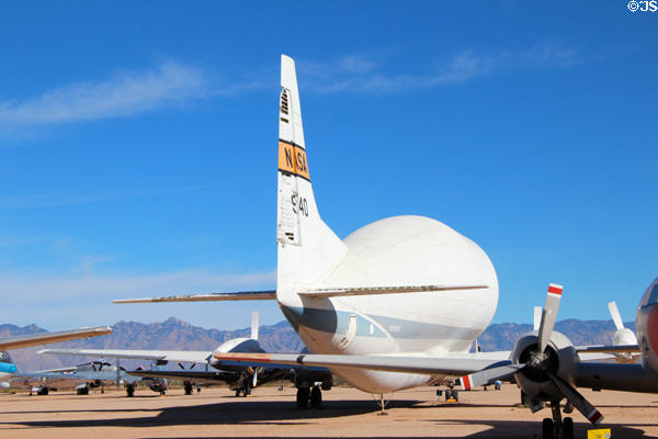 Tail of Aero Spacelines Super Guppy B-377SG cargo transport (1965-1995) used by NASA at Pima Air & Space Museum. Tucson, AZ.