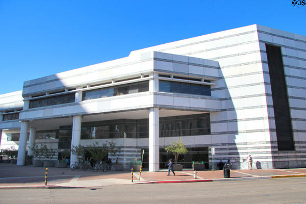 Facade of Joel D. Valdez Library of Tucson Pima Public Library (1989). Tucson, AZ.