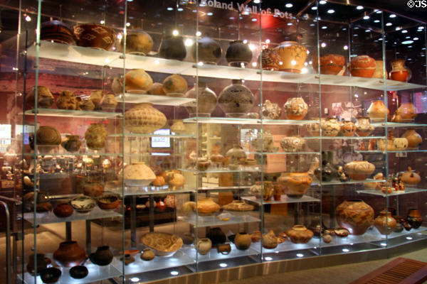 Wall of pots for collection & identification of native American ceramics at Arizona State Museum. Tucson, AZ.