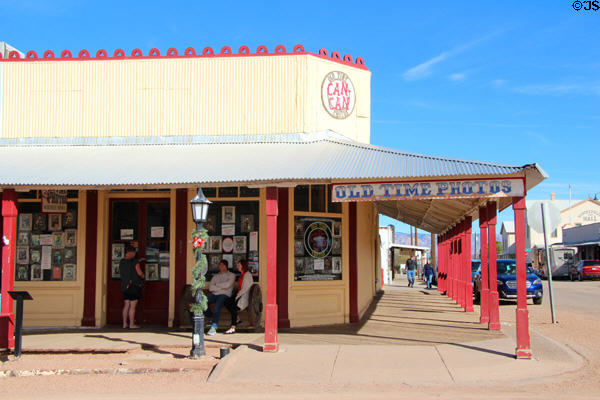 Covered wooden sidewalks surround Quong Kee's Can Can restaurant building (1879) (Allen at 4th). Tombstone, AZ.