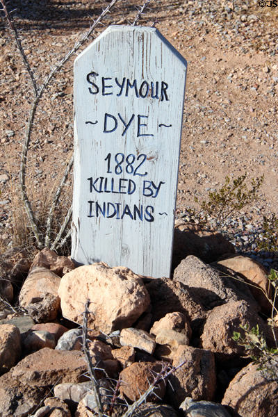Tomb marker of Seymour Dye (1882) Killed by Indians at Boothill Cemetery. Tombstone, AZ.