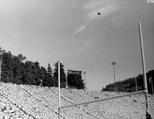 Football goal at University of California Berkeley stadium (1964). CA.