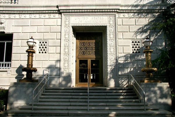 U.S. Post Office, Courthouse & Federal Building (1932) (801 I St.). Sacramento, CA. Style: Late Renaissance. Architect: James A. Wetmere + Starks & Flanders. On National Register.