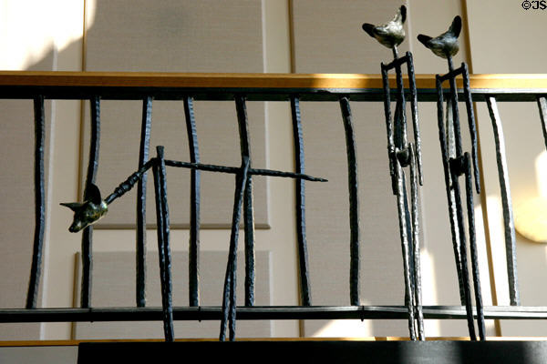 Stick animal caricatures supporting the balcony of the Library Galleria of Sacramento Public Library. Sacramento, CA.