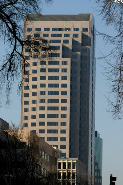 Curved roofline of Wells Fargo Center. Sacramento, CA.