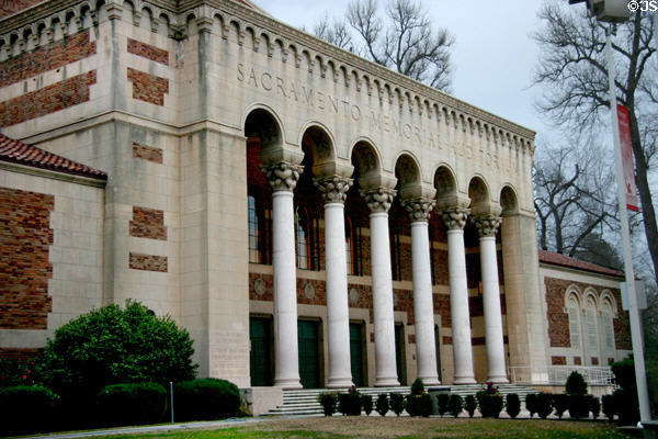 Sacramento Memorial Auditorium (1925-7) (16th & J Sts.). Sacramento, CA. Style: Italian Romanesque. On National Register.