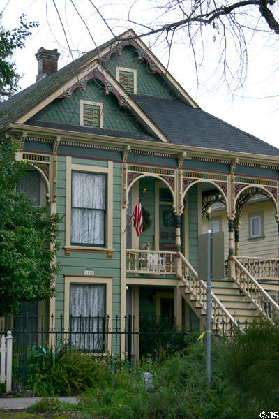 Green Eastlake-style house (c1880) (1511 F St.). Sacramento, CA.