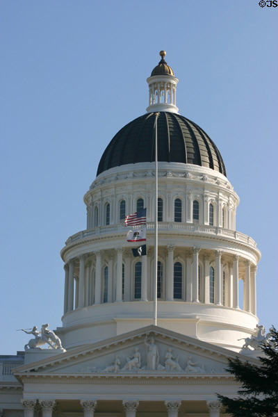 Dome & pediment of California State Capitol. Sacramento, CA.