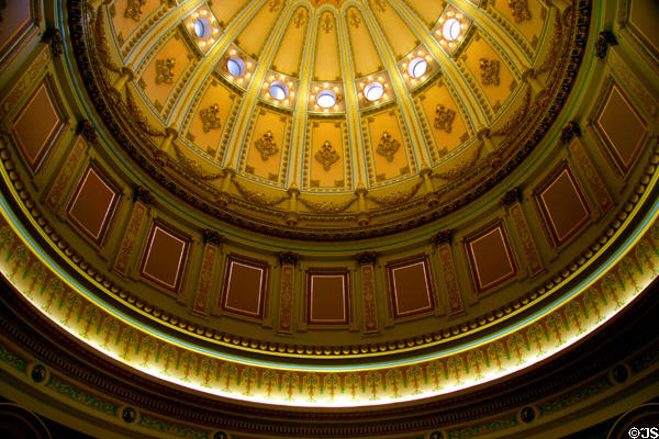 Decorated layers of California State Capitol dome interior. Sacramento, CA.