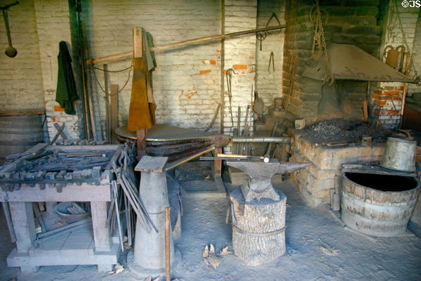 Blacksmith's shop at Sutter's Fort made tools used by all other enterprises. Sacramento, CA.
