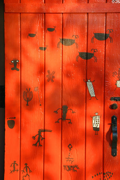 Native symbols painted on doors of California State Indian Museum. Sacramento, CA.