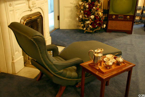 Chaise used by Governor Brown in bedroom of California Governor's Mansion. Sacramento, CA.