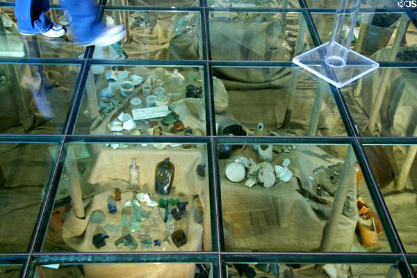 Archeological finds under glass floor at Gold Rush History Center. Sacramento, CA.