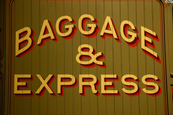 Baggage & Express lettering on Virginia & Truckee combination car at California State Railroad Museum. Sacramento, CA.