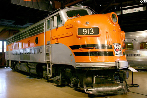 Western Pacific Railroad F7 Diesel locomotive #913 (1950) by General Motors at California State Railroad Museum. Sacramento, CA.