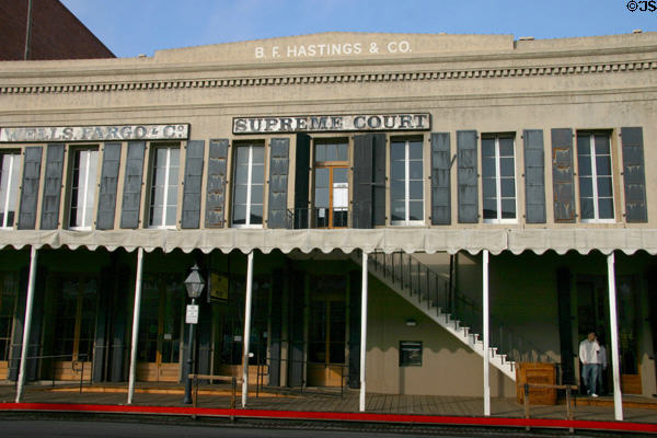 B.F. Hastings Building (1852) (1000 2nd St.), former tenants included the Pony Express Terminus, the Alta California Telegraph, Wells Fargo, Sacramento Valley Railroad, & the California Supreme Court. Today it hosts part of the Wells Fargo Museum in Old Sacramento. Sacramento, CA.