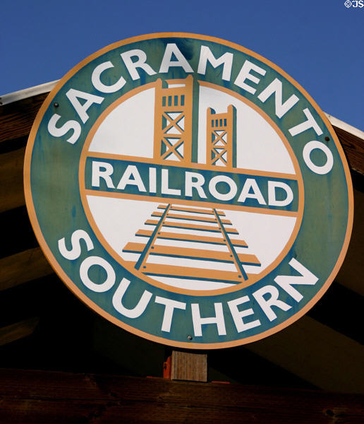 Sacramento Southern Railroad sign on depot in Old Sacramento. Sacramento, CA.