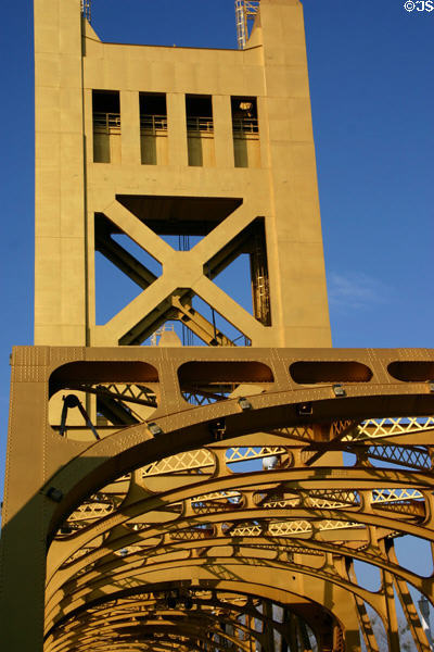Golden iron work details of Tower Bridge. Sacramento, CA.