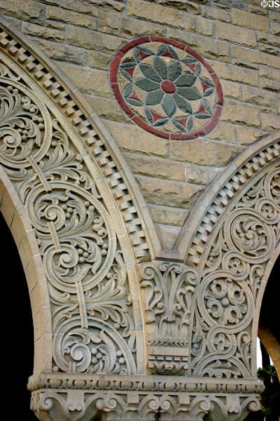 Memorial Arch carving details at Stanford University. Palo Alto, CA.