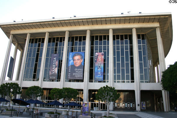 Main facade of Dorothy Chandler Pavilion at Los Angeles Music Center. Los Angeles, CA.
