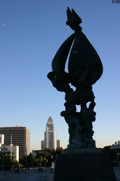 Sculpture (1969) by Jacques Lipschitz over central pool of Los Angeles Music Center. Los Angeles, CA.