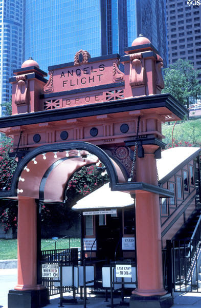 Angels Flight, an historic inclined railroad (1901-69), was reinstalled below California Plaza in 1996 near its original site. Los Angeles, CA.