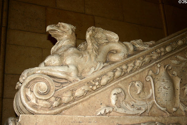 Carved griffin on stair railing of Biltmore Hotel. Los Angeles, CA.