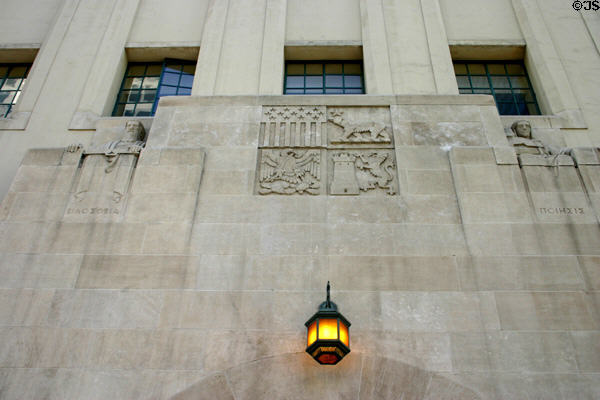 Art Deco reliefs of Los Angeles Public Library featuring philosophy & poetry. Los Angeles, CA.