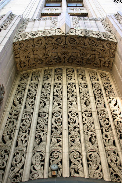 Metalwork over portal of 9th & Broadway Building (1929) (13 floors) (850 South Broadway). Los Angeles, CA. Style: Art Deco. Architect: Claude Beelman.