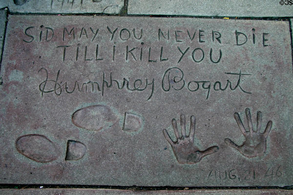 Cement impressions of Humphrey Bogart (1946) at Mann's Chinese Theatre. Hollywood, CA.