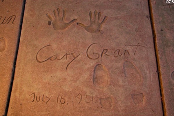 Cary Grant handprints (1951) at Mann's Chinese Theatre. Hollywood, CA.