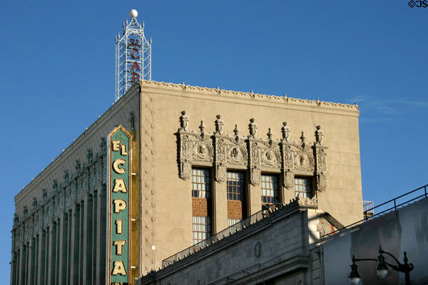El Capitan (Paramount) Theater (1926) (7 floors) (6834 Hollywood Blvd.). Hollywood, CA. Style: Spanish Colonial. Architect: G. Albert Lansburgh.