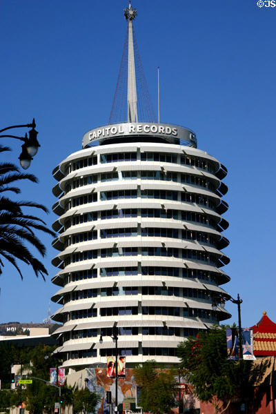 Capitol Records Building (1956) (13 floors) (1750 Vine St.). Hollywood, CA. Architect: Welton Becket & Assoc..
