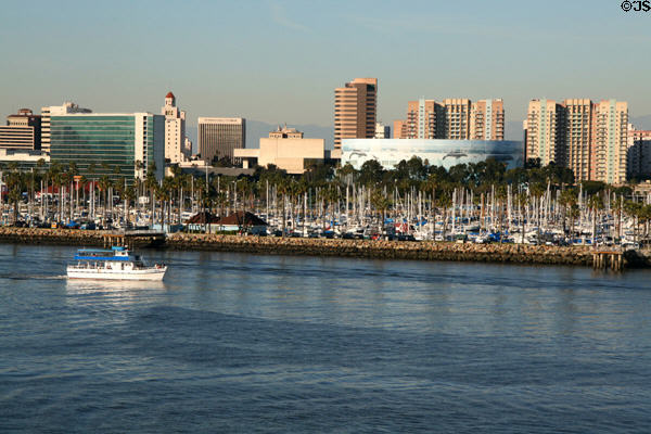 Downtown skyline of Long Beach around Arena. Long Beach, CA.