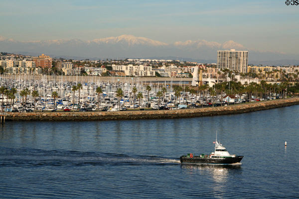 Eastern residential skyline of Long Beach against San Gabriel mountains. Long Beach, CA.