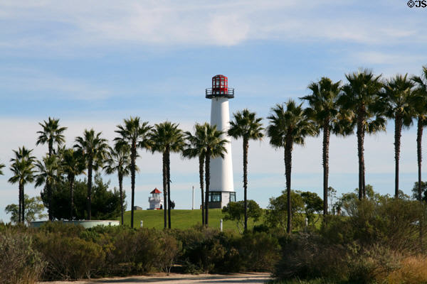 Lion's decorative lighthouse in Shoreline Aquatic Park. Long Beach, CA.