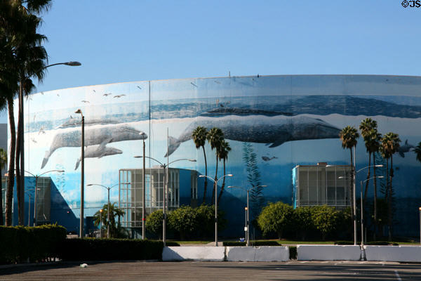 Long Beach Arena painted with whale mural (1992) by Wyland. Long Beach, CA.