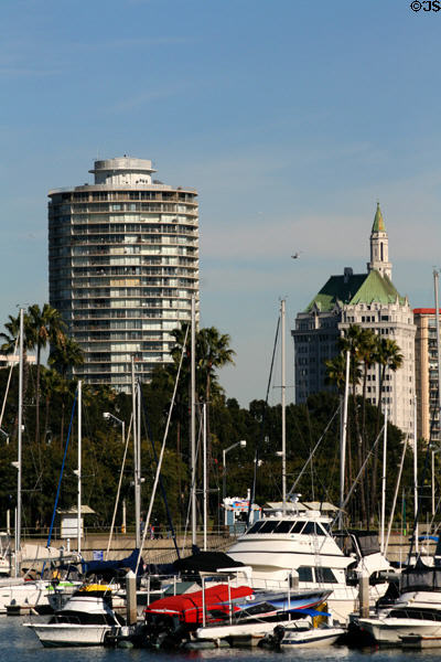 International Tower & Villa Riviera over pleasure craft. Long Beach, CA.