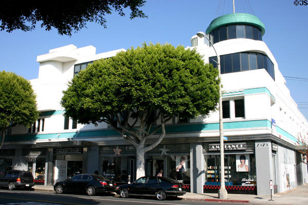 Merle Norman Building (1935-6) (2525 Main St.) with tower like ocean liner. Santa Monica, CA. Style: Moderne. Architect: George Parr.
