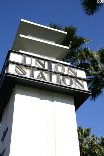 Los Angeles Union Station sign with Art Deco lettering. Los Angeles, CA.