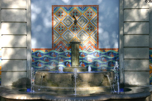 Tile fountain of Los Angeles Union Station courtyard. Los Angeles, CA.