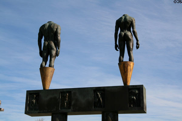 Athletic figures on Olympic Gateway at Memorial Coliseum. Los Angeles, CA.