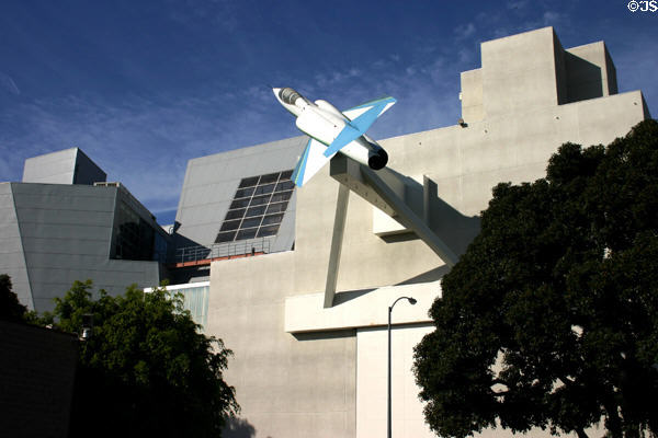 Detail of F-104 Starfighter jet on California Aerospace Museum building. Los Angeles, CA.
