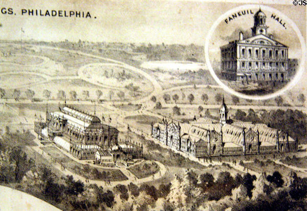 American Independence poster detail of Centennial Exposition in Philadelphia at LA County Natural History Museum. Los Angeles, CA.